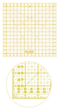 patchworkové pravítko 12x12 palců žluté popisky-1