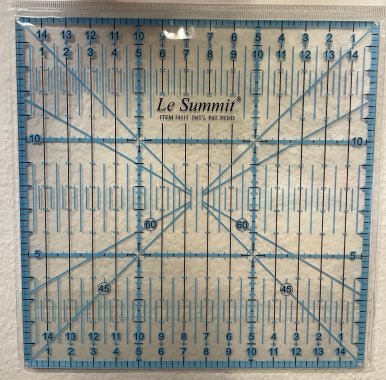 patchworkové pravítko - čtverec 15x15cm modročerné rysky